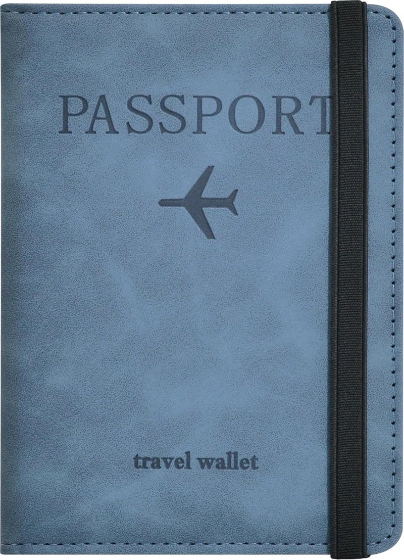 KAOBAN Passport Holder, Passport Cover with Credit Card Slot and Boarding Pass Slot Combo, Passport Wallet Case Book Travel Must Have, RFID Blocking Leather Travel Accessories, Marine Blue - Image 1